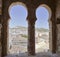 Cordoba, Spain - June 25, 2020: Arch window arabic style in old town of Priego de Cordoba, Andalusia, Spain