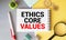 core values and ethics. Successful business and career background.