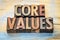 Core values in vintage letterpress wood type
