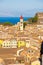 CORFU-AUGUST 22: Panoramic view the city of Corfu and the bell tower of the Saint Spyridon Church from the New Fortress. Corfu.