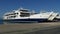 CORFU, GREECE - APRIL 8, 2018: Ferryboat Agia Eirini in Corfu sea port, Greece. Corfu to Igoumenitsa traveling