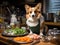 Corgi chef in tiny kitchen ISO