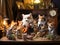 Corgi conducts mini orchestra of toy animals