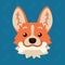 Corgi dog emotional head with bone in mouth. Vector illustration of cute dog in flat style shows playful emotion. Frisky