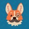 Corgi dog emotional head with monocle and moustache. Vector illustration of cute dog in flat style shows intelligent