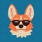 Corgi dog emotional head in sunglasses. Vector illustration of cute dog in flat style shows emotion. Cool emoji. Smiley