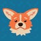 Corgi dog emotional head. Vector illustration of cute dog in flat style shows depressed emotion. Tired emoji. Smiley