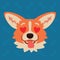 Corgi dog emotional head. Vector illustration of cute dog in flat style shows enamored emotion. In love emoji. Smiley