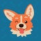 Corgi dog emotional head. Vector illustration of cute dog in flat style shows playful emotion. Blinking emoji. Smiley