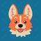 Corgi dog emotional head. Vector illustration of cute dog in flat style shows surprised emotion. Excited emoji. Smiley