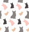 Corgi dog seamless vector pattern. Pink, yellow, gray and dark dog silhouettes. For wallpaper, wrapping paper, textile
