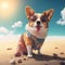 Corgi dog summer beach attire. Summer cute dog pembroke welsh corgi breed wearing sunglasses