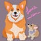 Corgi family, mom and baby puppy, looks lovingly at mom, for mothers day