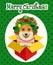 Corgi head with afro hairstyle styled into a Christmas tree with lights.