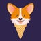 Corgi ice cream. Cute puppy cartoon in a waffle cone