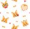 Corgi pattern. Seamless texture with cartoon puppy in different poses, funny domestic pet, creative kids decor textile