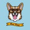 Corgi Pilot. Dog aviator. Welsh corgi portrait. Best pilot text. Vector