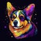 Corgi portrait in neon colors. Generative AI