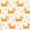 Corgi seamless pattern with little hearts. Cartoon home pet, cute puppies for print, posters and postcard. Vector welsh