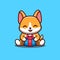 Corgi Sitting Gift Box Cute Creative Kawaii Cartoon