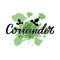 Coriander black handwritten word on green watercolor background