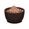 Coriander peas in ceramic bowl. Aromatic seasoning. Spice for dished. Cooking ingredient. Flat vector icon