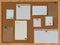 cork board with blank papers wooden frame. notes. colourful pin and paperclips . reminder. pin board. isolated. new year\\\'s