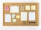 Cork board mockup. Student board with empty sticky notes. Copy space for notes