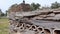 Cork, Cork pieces. Many pieces from the cork oak bark, natural raw material, stacked on a truck ready to transportation