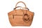 Cork fashion. Fashionable brown female luxury women handbag or shoulder bag made from oak cork isolated on a white background.