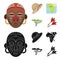 Cork hat, darts, savannah tree, territory map. African safari set collection icons in cartoon,black style vector symbol