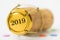 Cork stopper of champagne with new year`s date 2019