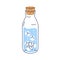 Corked glass bottle with clean pure sparkling water and ice cubes. Fresh clear cold carbonated aqua drink, refreshment