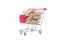 Corks in shopping cart. Wine shop conceptual image selling wine