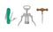 Corkscrew as Tool for Drawing Corks from Wine Bottles Vector Set