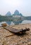 Cormorant fisherman birds and bamboo boats on the Li River in Yangshuo, Guangxi, China