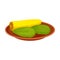 Corn and avocado on a plate. Vector illustration on white background.