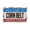 Corn Belt usa rusty metal plate on white background