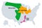 Corn Belt, Wheat Belt and Rice Belt of the United States, political map