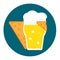 Corn chip hugs a glass of cold beer with foam icon flat style Vector illustration