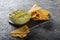 Corn chips with guacamole. A Mexican appetizer.