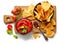 Corn chips nachos and salsa sauce