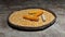 Corn cob and corn on many dried corn seed in old winnowing basket on dirty cement ground for background