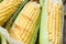 Corn on cobs and sweet corn ears background close up