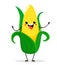 Corn. Cute funny corn in cartoon kawai  style. Vector isolate on white background