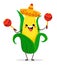 Corn. Cute funny corn with maracas and sombrero in cartoon kawai  style. Vector isolate on white background.Mexican culture