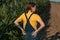 Corn farmer in field, portrait of agronomist woman