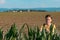 Corn farmer in field, portrait of agronomist woman