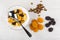 Corn flakes, dried apricots, raisins, prunes, heaps of dried fruits