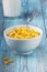 Corn flakes with raisin and milk